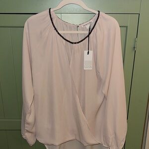 Love Riche Pale Pink Blouse with Black Sequined Trim